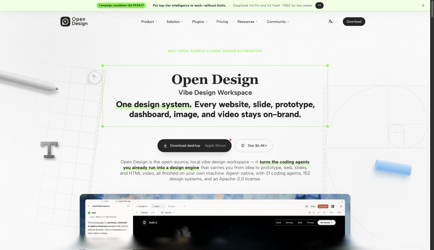 OpenDesign, the open-source Claude Design alternative with 86k GitHub stars